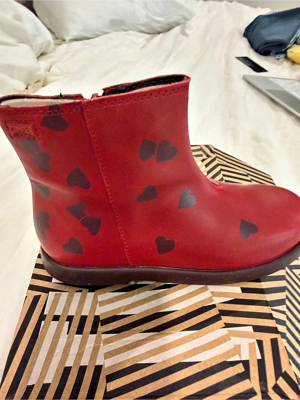 Camper TWS Kids Little Hearts Boots Red & Burgundy Girls US 12.5